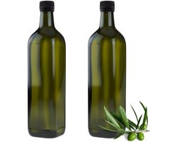 Candala 2 x oliefles 750 ml met schenktuit groen/bruine oliedispenser glazen flessen met doseerder en etiketten