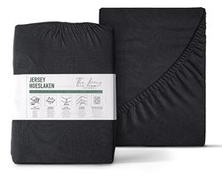 The Living Store - Katoenen Hoeslaken - Enkel Jersey - 120/140 x 200 cm - 100% katoen - Zwart - Tweepersoons - Hotelkwaliteit