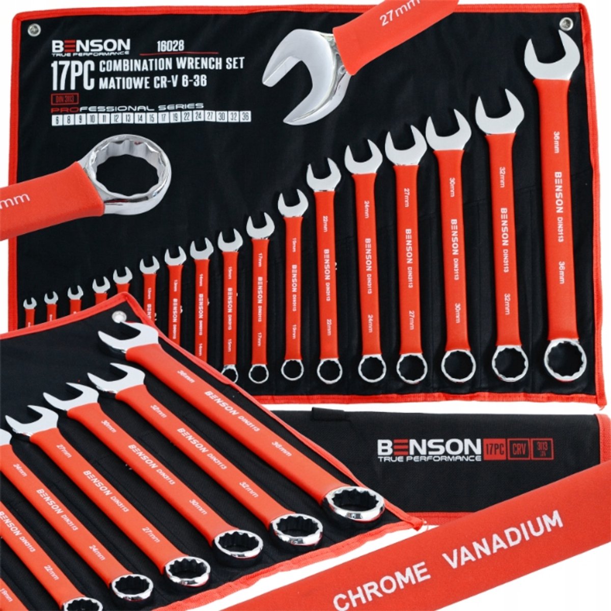 Benson by Black Ringsleutelset 6-36 mm, 17-delig, CR-V staal