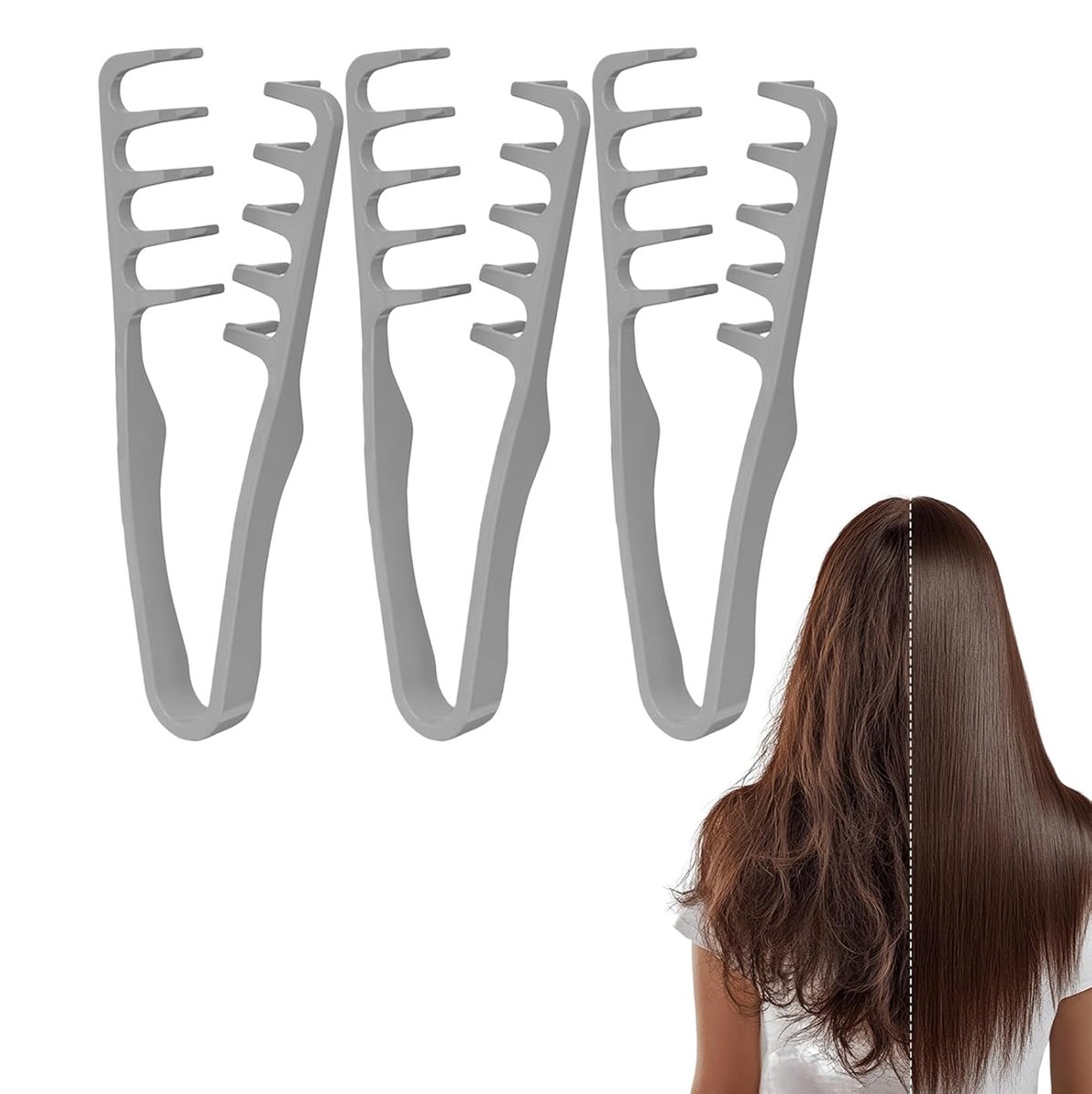 3 Stuks grijs kam voor pluizig haar, Textuurkam - Ontwarrende tool met brede tanden voor krullend haar, wortelverdikkingsmiddel en ponybedekkingsaccessoire, haarverzorgingsinstrument voor thuisstyling in de kapsalon, haartool, grove - Cyslmuk®