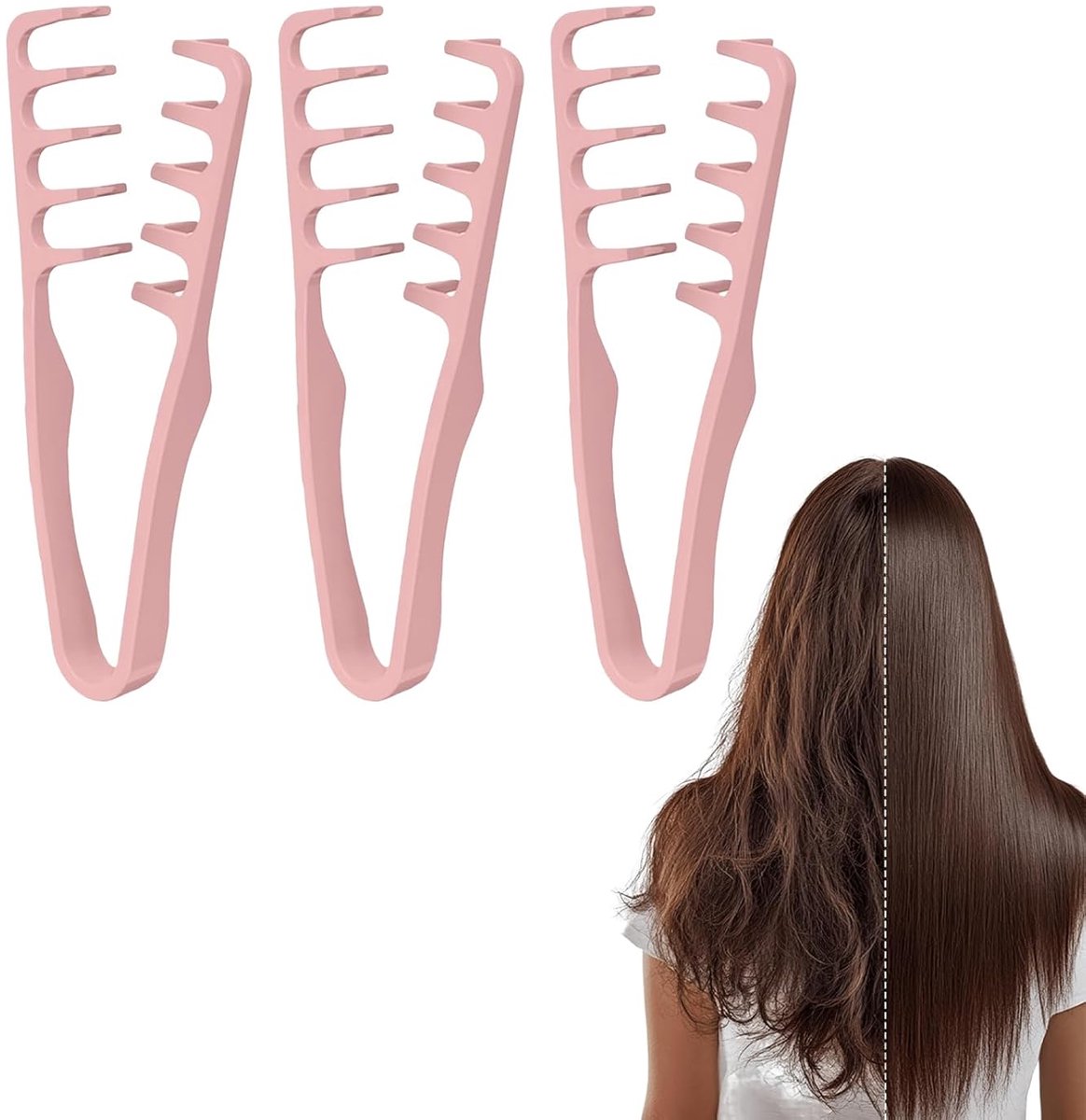 3 Stuks roze kam voor pluizig haar, Textuurkam - Ontwarrende tool met brede tanden voor krullend haar, wortelverdikkingsmiddel en ponybedekkingsaccessoire, haarverzorgingsinstrument voor thuisstyling in de kapsalon, haartool, grove textuurkam - Cyslm