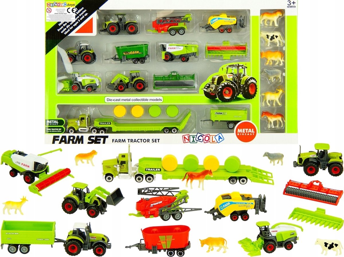 Grote Metalen Boerderij Voertuigen Set - 23 Delig