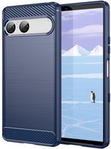 Coque pour Sony Xperia 10 VII - MobyDefend Coque arrière en TPU - Look métal brossé et carbone - Blauw - Coque pour téléphone portable - Compatible avec : Sony Xperia 10 VII