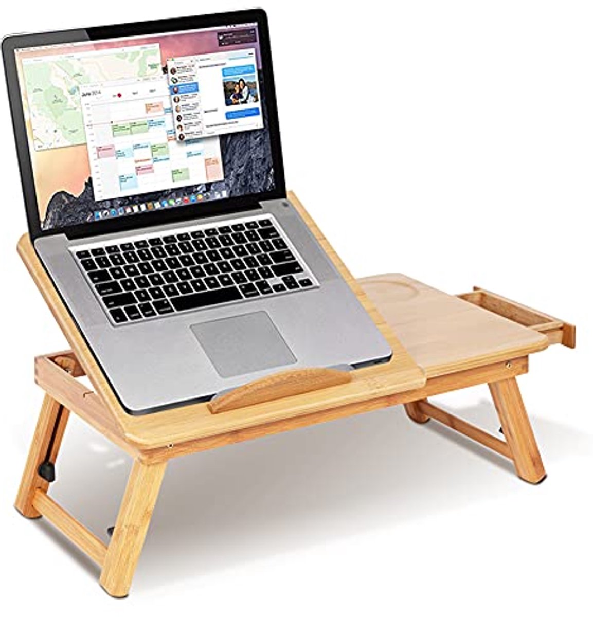 Verstelbare Bamboe Laptoptafel met Opberglade en Ventilatiegaten