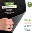 Zwarte mat met antislip onderkant, TPE eco-vriendelijke innovatieve antislip, Oeko-Tex gecertificeerd.