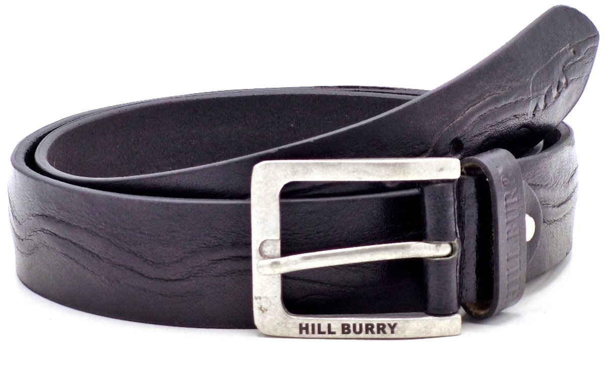 HillBurry Leren riem "Waves", massief leer zwart - Maat 36 - 90cm