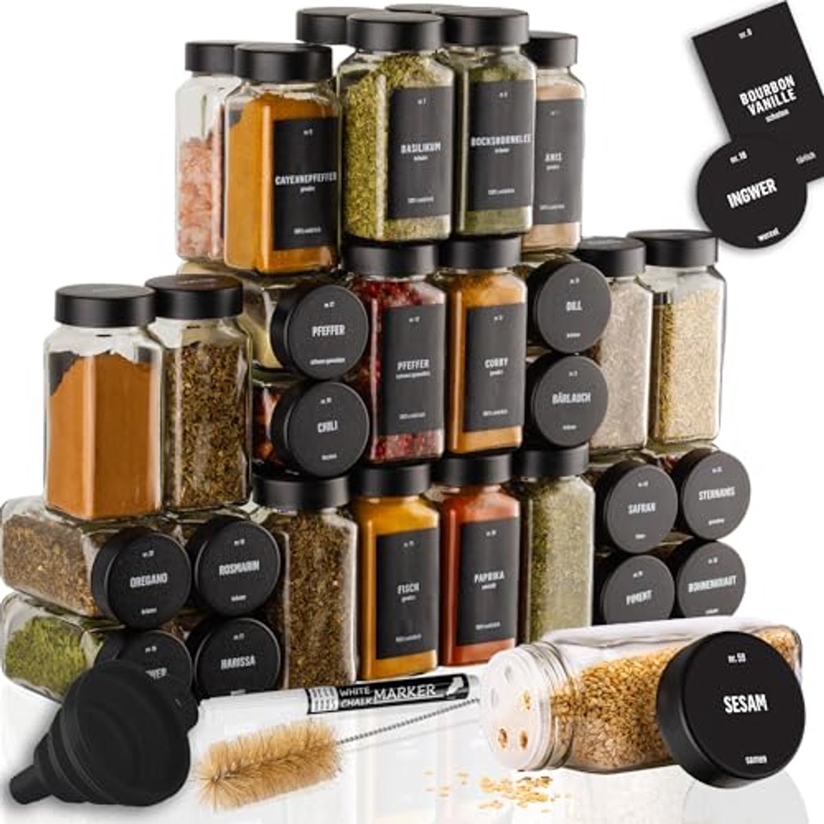 Set van 24 Kruidenpotjes met Draaideksel en Etiketten - 120ml