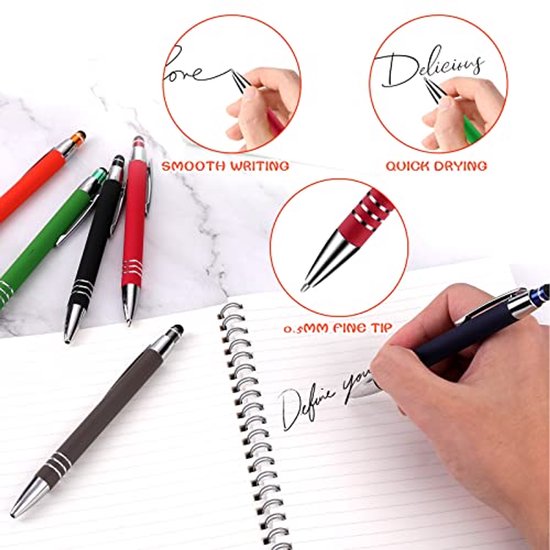 Cobee Stylus Tip Ballpoint Pen, 6 Pieces 1mm Retractable Medium Point Smooth Writing Pen Black Ink Metal Stylus Cute Pen for Touchscreens — afbeelding 2