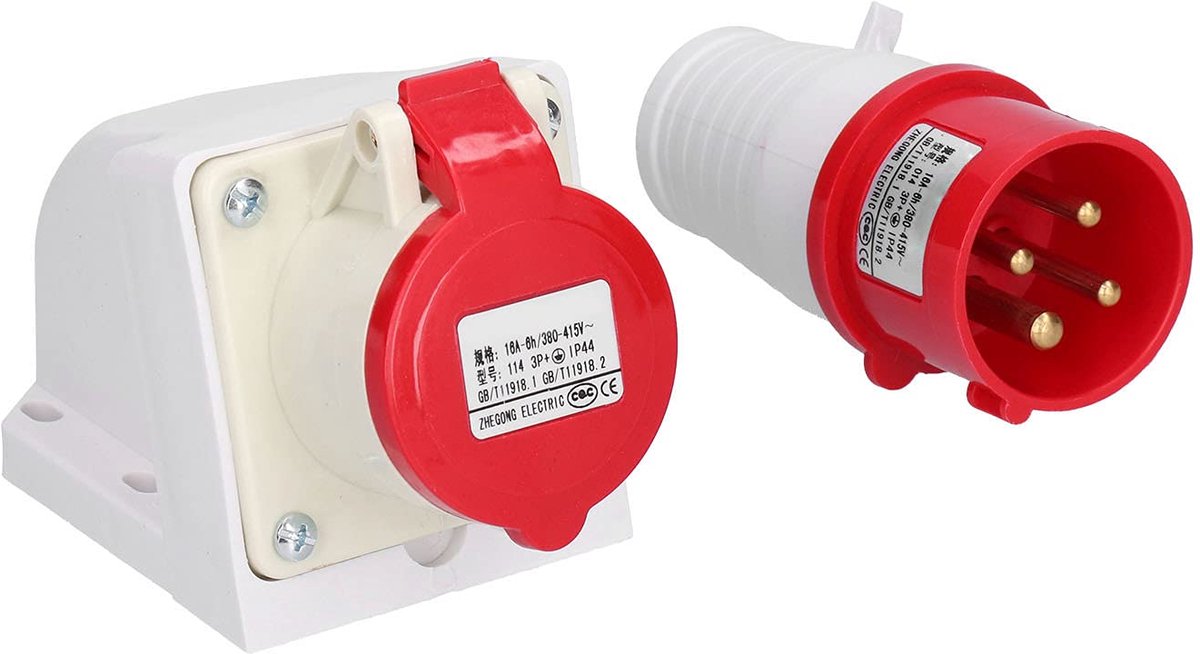 4-pins 3-fase industriële stekkerconnector, waterdichte geïsoleerde behuizing, voeding, industriële ronde contactdoosconnector, 380V-415V 16A