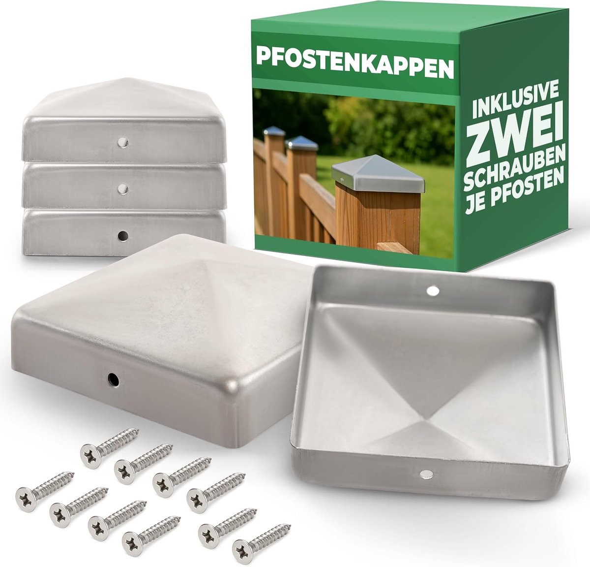 Novatool 5 stuks paaldoppen 91x91mm verzinkt met schroeven, paalafdekkap paaldop 9,1cm houten paal hek paalafdekking afdekkappen afdekkap hekkap hekkappen paalschoenen