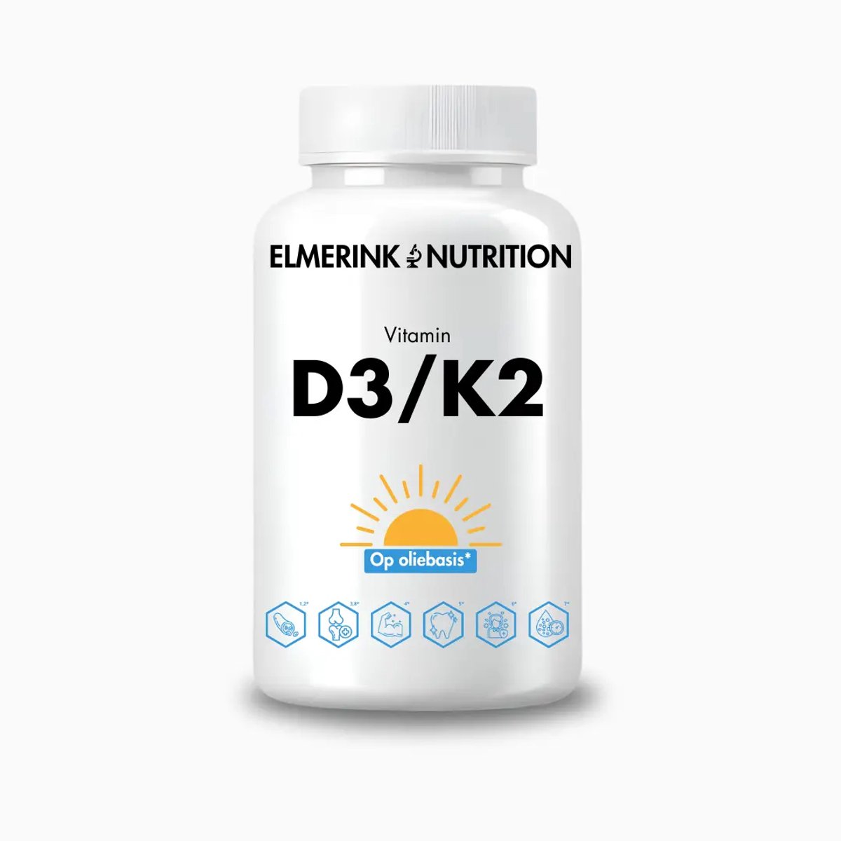 Vitamine D3 + K2 – Elmerink Nutrition - Hoogopneembare vorm voor sterke botten, spieren & immuunsysteem- Wetenschappelijk onderbouwd - zonder onnodige toevoegingen - Evidence-based formule met optimale D3 (cholecalciferol) & K2 (menaquinon-7)