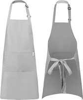 Castagnola keukenschort - Water- en vuilafstotend - Professioneel Kookschort - Schort voor Dames en Heren - Horeca Sloof - Unisex - Verstelbare Gesp - Extra Grote Vakken - Lichtgrijs