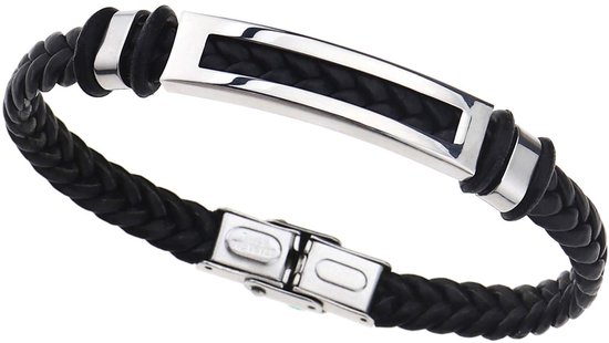 Bracelet homme à la mode tressé carreau acier inoxydable vintage - Noir