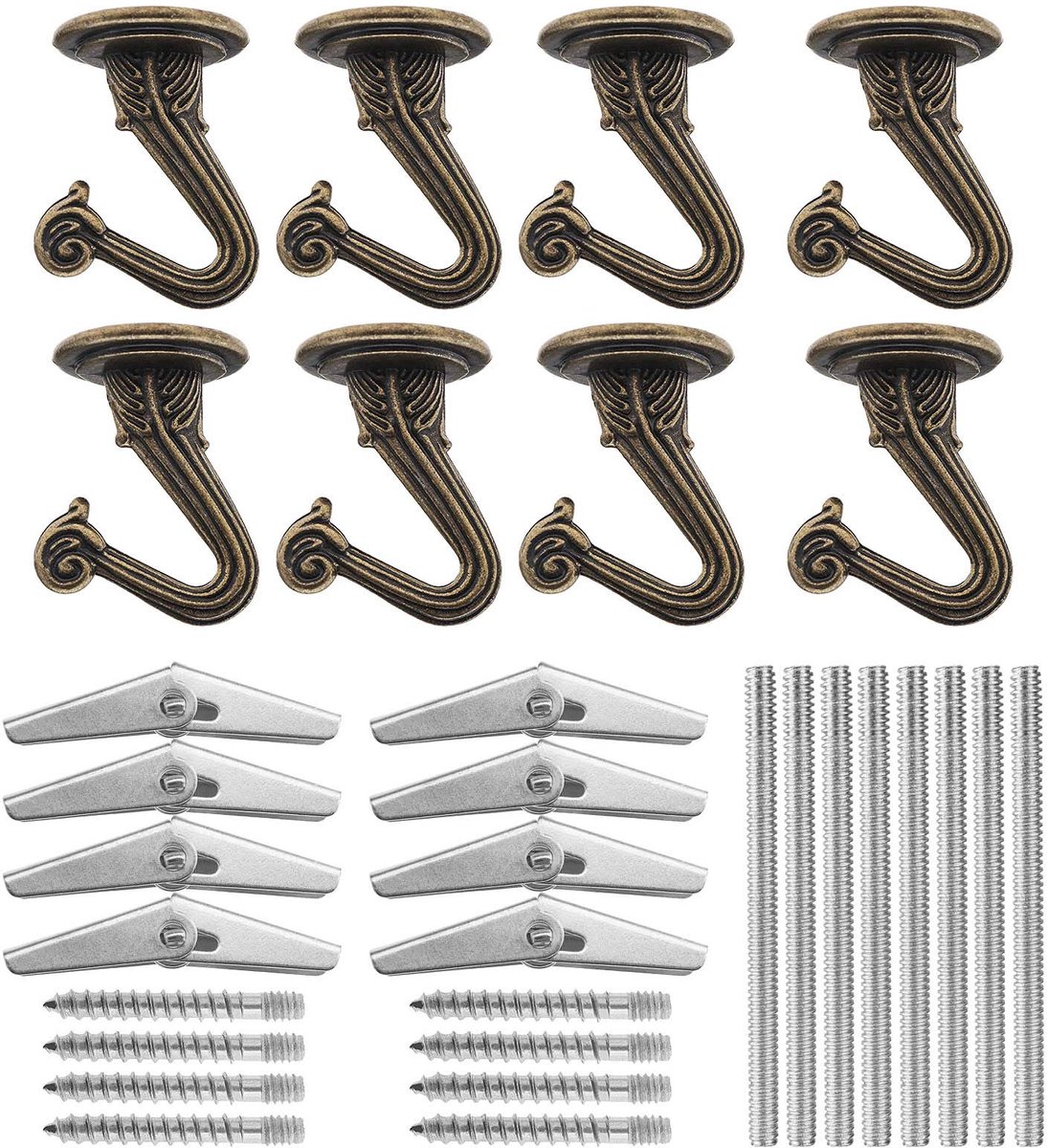 Set van 8 Brons Heavy Duty Plafondhaken Swag Haken Opknoping Houder Kit met Stalen Schroev