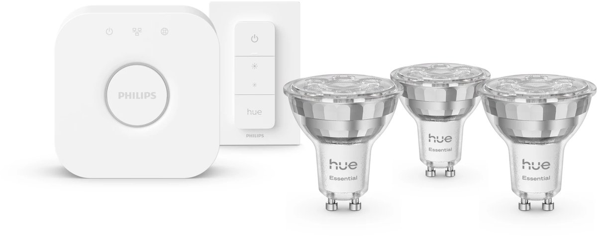 Philips Hue Essential starterkit - wit en gekleurd licht - 1 Bridge - 3 GU10-spots en dimmer switch – foto 4