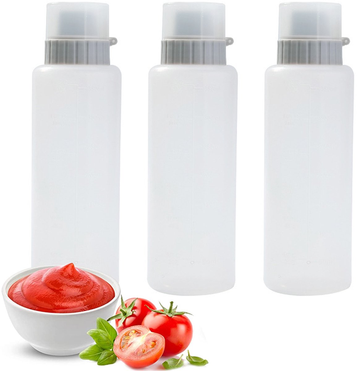 QTTVBTNA -3-delige Squeeze Flessen Set – 350 ml Kunststof Knijpflessen – Navulbare Sausflessen voor Ketchup, Olie, Dressing & BBQ-sauzen – Ideaal voor Keuken, Restaurant & Picknick