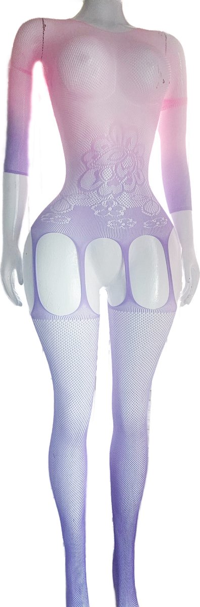 BamBella ® - Panty pak -Onesize - body suit - Dames - Onesize - Erotische jumpsuit van kant lingerie roze lila