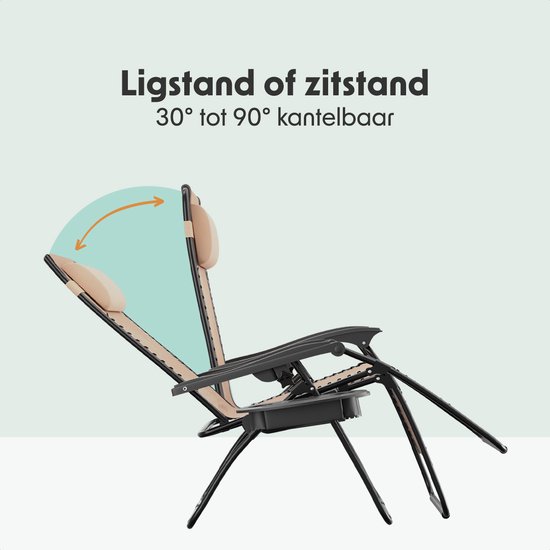 LifeGoods Opvouwbare Tuinstoelen - 2 Stuks - Ligstoel Tuin - 30°-90° Verstelbaar - Metaal - Beige van LifeGoods — afbeelding 4