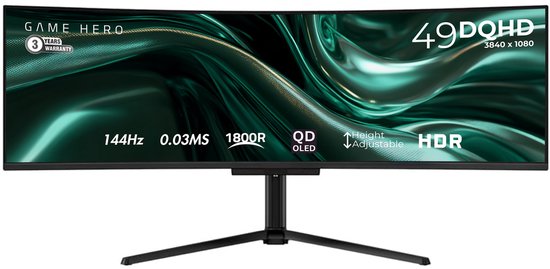 GAME HERO® 49 inch DQHD QD-OLED Curved 0.03ms Gaming Monitor
