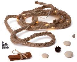 Lomera Jute Touw Met Ledverlichting - Warm Wit Licht - Kerstverlichting - Kerstslinger - Kerstdecoratie - Landelijke Interieurdecoratie - Industriële Inrichting - Sfeermaker In Huis - Kerstversieringen - 15 Led Lampjes