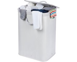 Lomera Opvouwbare Wasmand - Bamboe Wasmand - Witte Wasmand - Wasmand Met Deksel - Lichtgewicht Wasmand - Ruimtebesparende Wasmand - Wasmand Met Handvatten - Wasmand Met Polyester Zak - Flexibele Wasmand - Wasmand