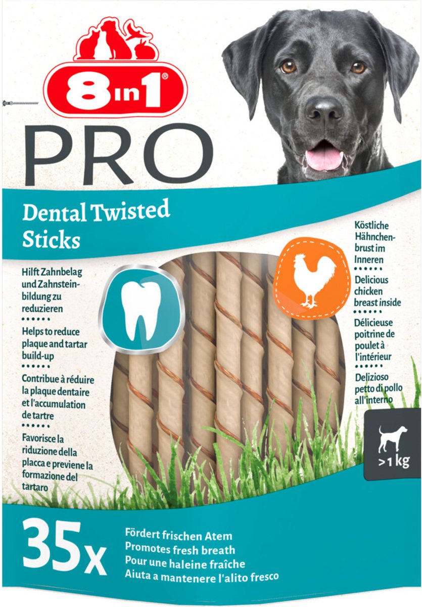 5x 8in1 Delights Pro Dental Twist Sticks Kip 35 stuks