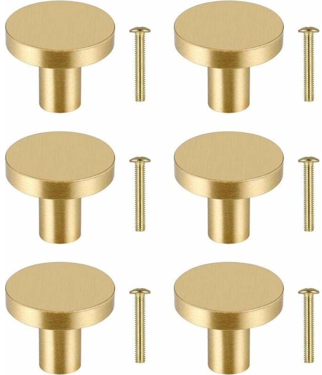 EXCITAT Meubelgreep - Meubelknop - Ronde kastknop - Ladegreep - Met schroevendraaier - 6 stuks - Goud - 25 mm