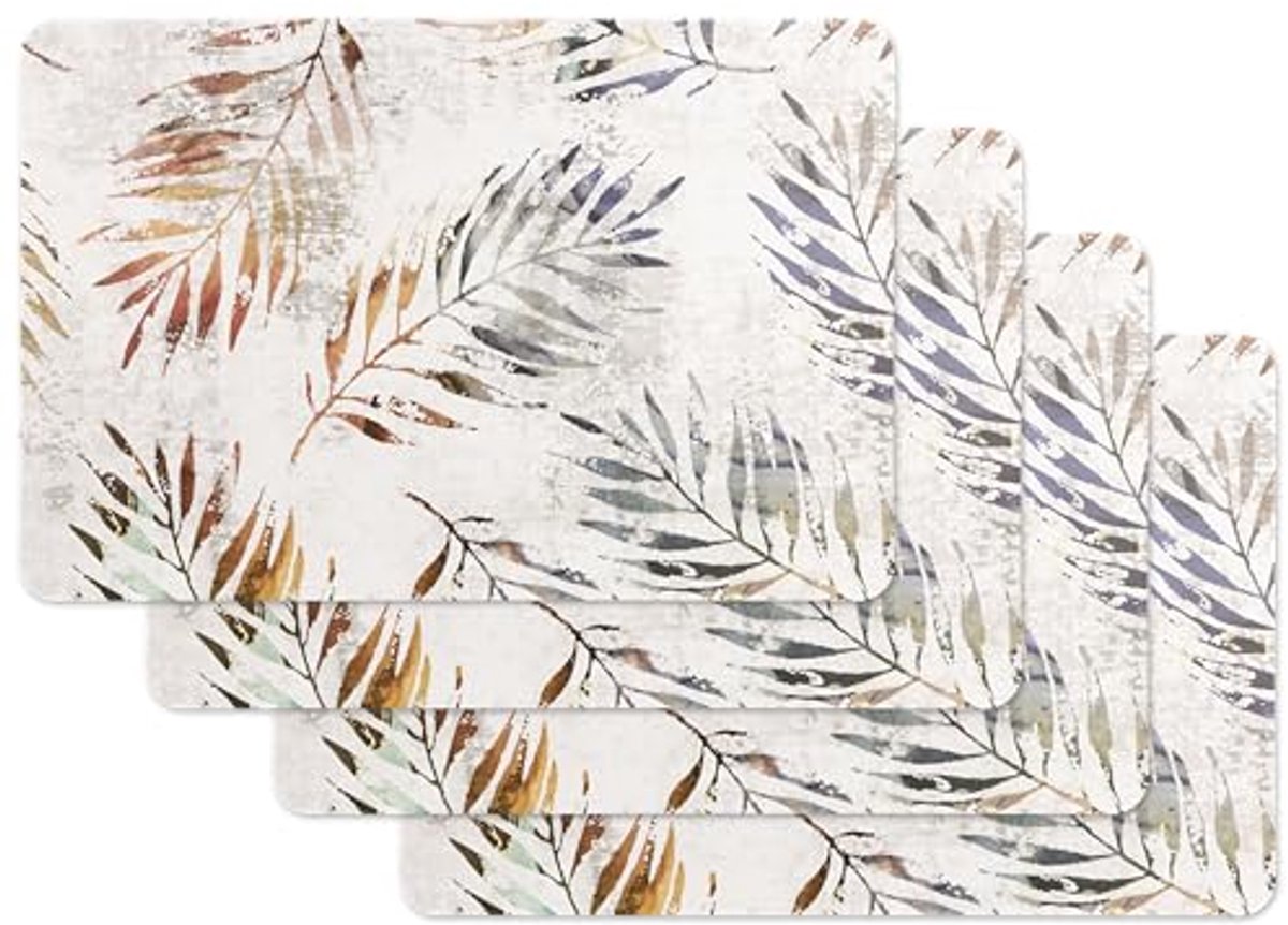 Lichtgrijze Palmbladeren Placemat Set van 4 - Afwasbaar en Vuil- en Waterafstotend