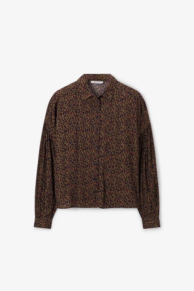 Sissy-Boy - Donkergoene blouse met leopard print