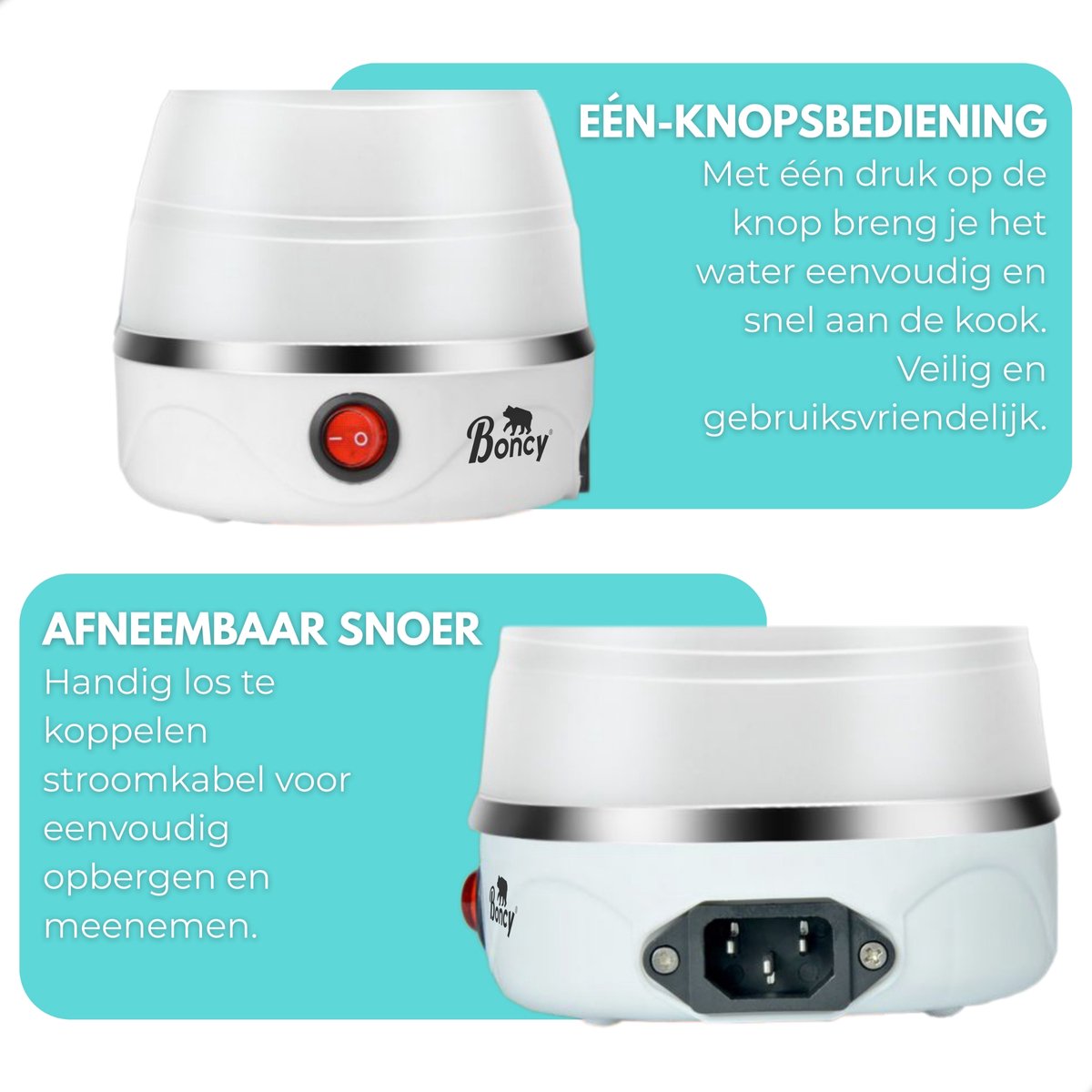 Boncy® Premium Mini Opvouwbare Waterkoker - 0.6 Liter Kleine Reiswaterkoker - Inklapbaar Wit - Reis Waterkokers voor Camping Hotel Senioren - Klein Draagbare Travel Water Koker Beige Creme - 0,5 L Grijs — afbeelding 6