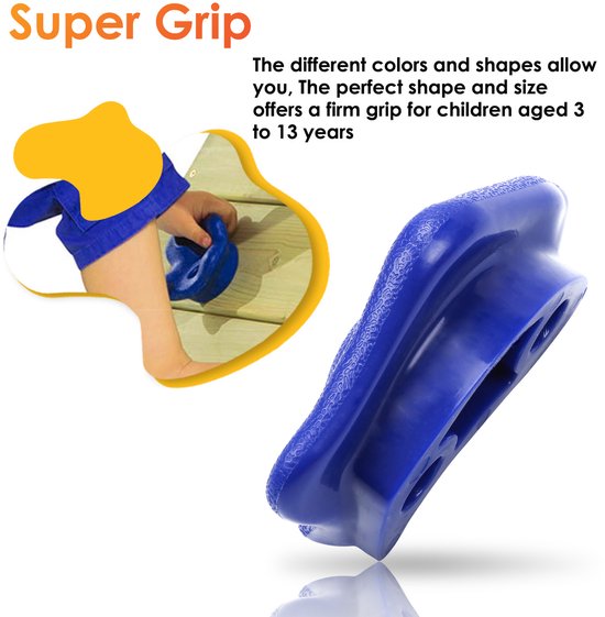 Een blauwe klimsteen met een ergonomische vorm voor een stevige grip.
