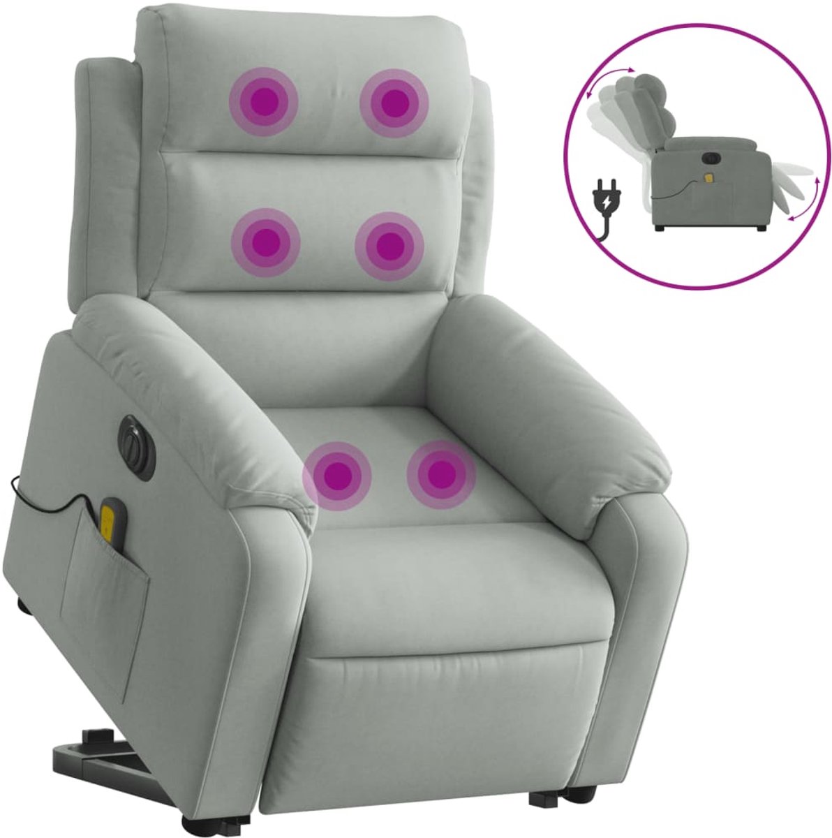 vidaXL Sta-op-massagestoel - elektrisch - verstelbaar - fluweel - lichtgrijs