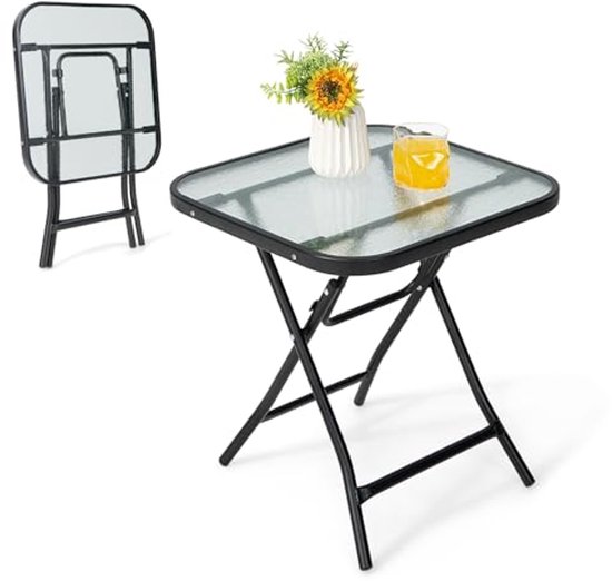 Outsunny Ronde Bistrotafel – 50x50x50 Cm, Glazen Blad, PE-rotan, Zwart/beige, Voor Terras, Balkon Of Als Bijzettafel