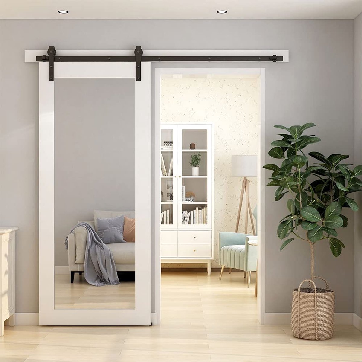 Azomor® Complete Set voor Schuifdeursysteem van 203 cm met Zwarte Rail en Wielen