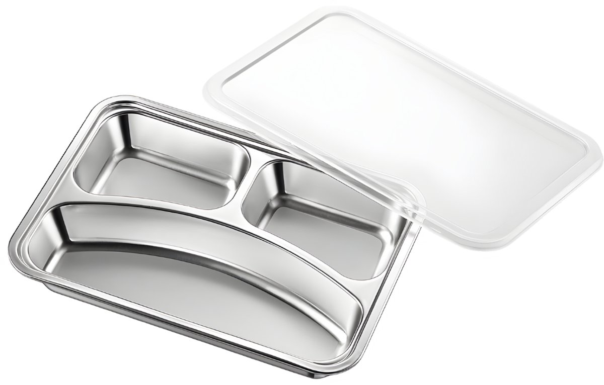Maaltijdtray met 3 vakken en deksel – Meal prep & lunchbox – RVS - 25 × 18 cm – Microplastic-vrij
