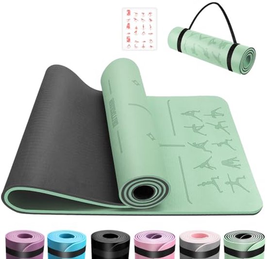PROIRON Yogamat, antislip, opvouwbaar, 6 mm, sportmat, voor oefeningen, fitness, pilates, gymnastiek, 183 x 61 cm, groen
