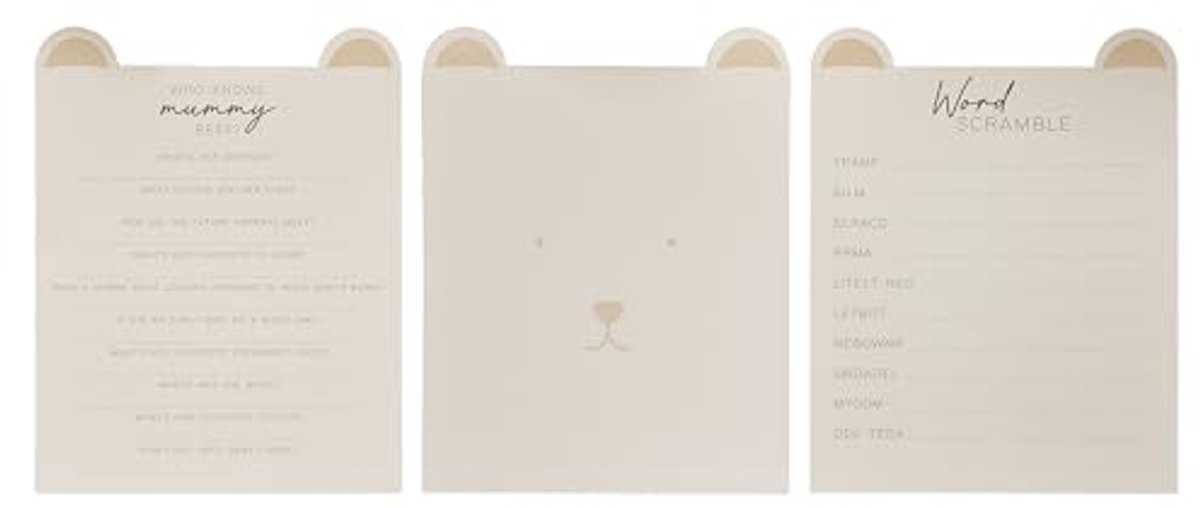 Babyshower Quiz Spellenpakket - Word Scramble & Who Knows Mummy Best met 20 Kaarten