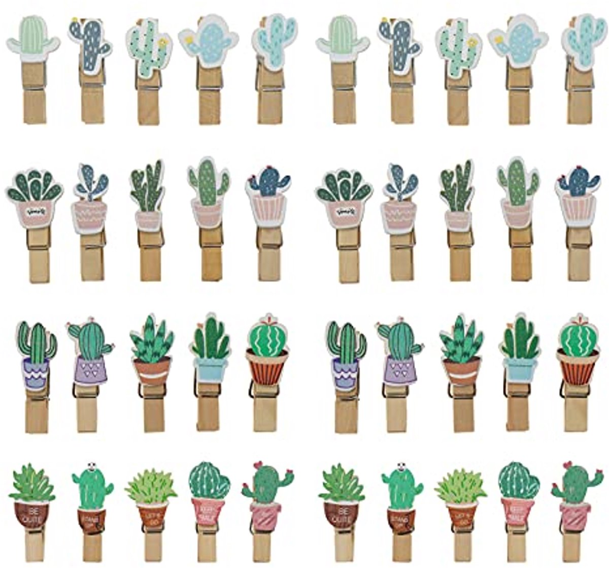 Mini Houten Wasknijpers - Cactus Foto en Creatieve Clips - 80 Stuks