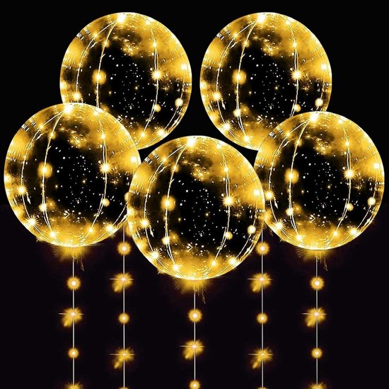 Allecto plus - Lichtgevende ballonnen 61 cm LED-ballonnen transparant oplichtend met 3m warmwit licht verjaardag bruiloft Valentijnsdag Kerstmis