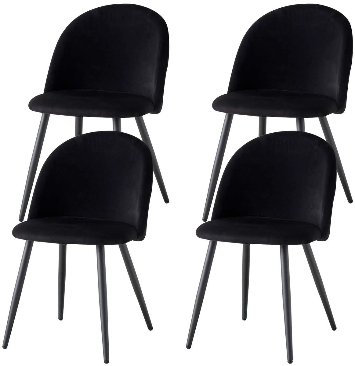 Set van 4 Eetkamerstoelen - Zacht Fluwelen Bekleding met Metalen Poten - Stoelen - Geschikt voor Keuken, Eetkamer, Woonkamer en Lounge - 43 x 48 x 80 cm - Velvet - Zwart