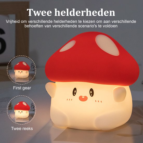 QTTVBTNA - Paddenstoel Nachtlampje - Zachte Siliconen - Oplaadbaar & Dimbare Kinderkamer Verlichting met Timer - Cadeau voor Baby & Kinderen (Sinterklaas, Kerst, Verjaardag) - Warm licht van Merkloos — afbeelding 5