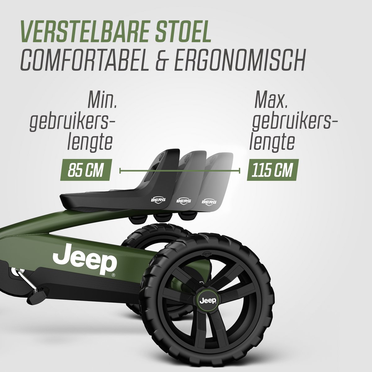 BERG Buzzy JEEP® Sahara Skelter - Officieel licentieproduct - 2+ jaar - Verstelbare Stoel - Anti-lek EVA banden - Groen — afbeelding 3