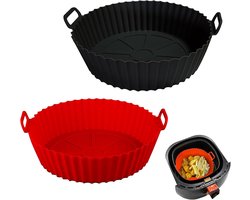 Daity 2-delige Airfryer siliconen bakvorm, 8-inch Airfryer mand voering, siliconen bakvorm, geschikt voor Airfryer oven herbruikbare bakvormen oven accessoires (rood + zwart)