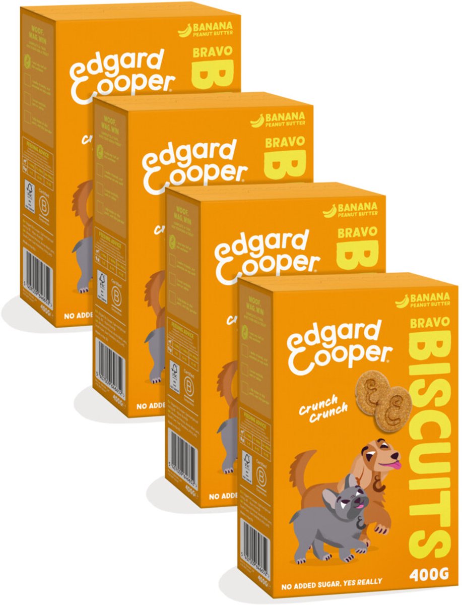 Edgard & Cooper Adult Biscuit Banaan & Pinda - 4 x 400 gr - Voordeelverpakking