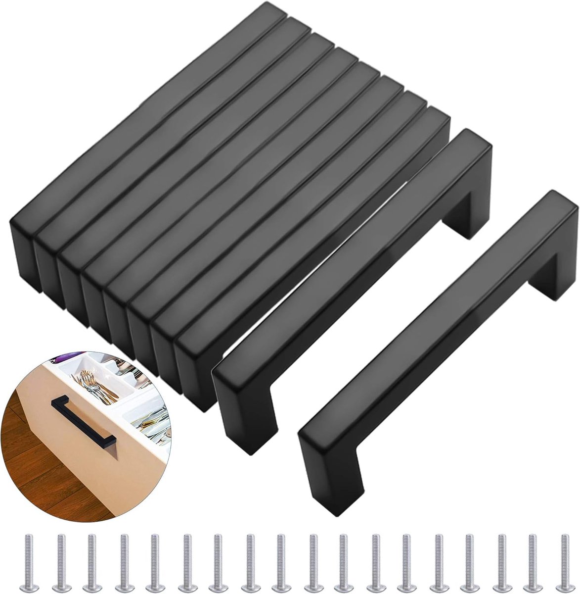 10 Stuks 128 mm Mat Zwarte Deurgrepen, met 40 Schroeven, Roestvrij Staal, Morden Vierkante Meubelgrepen, voor Keuken, Kantoor, Laden, Kast