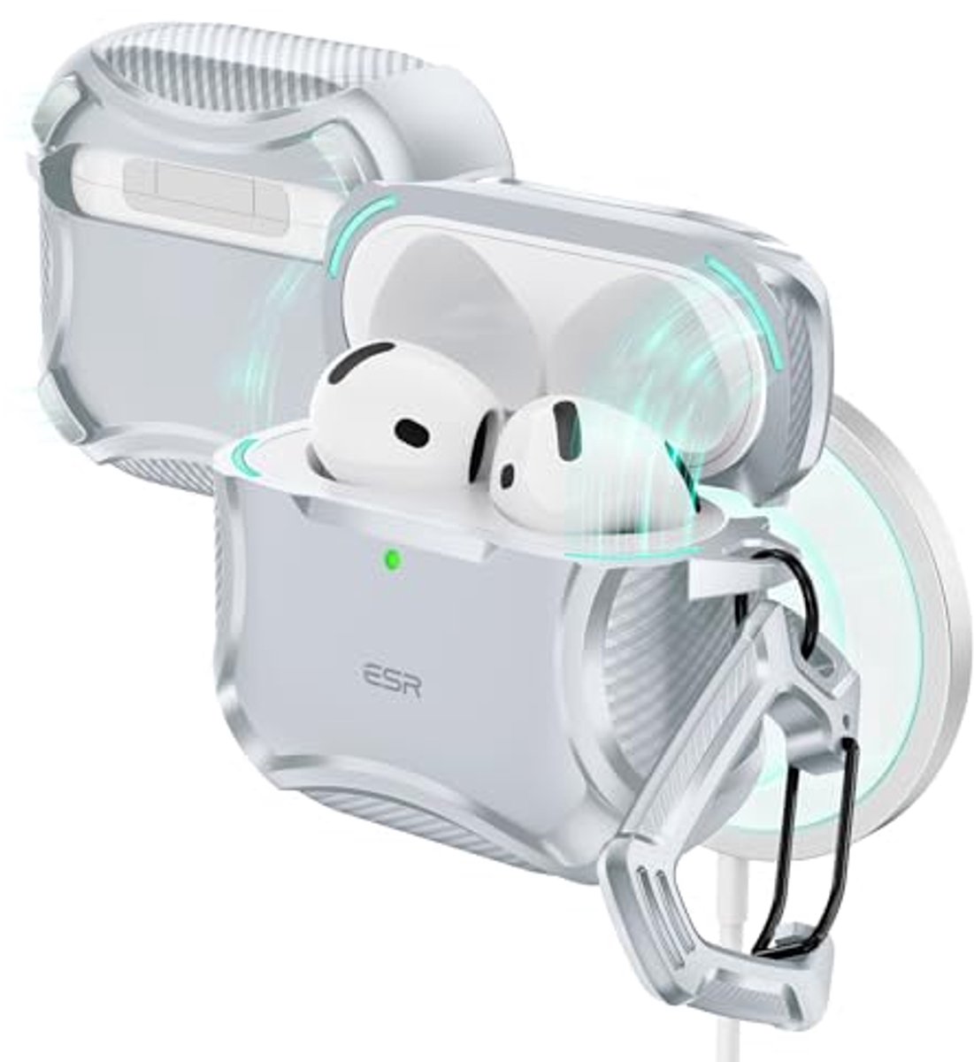 Hoesje voor AirPods 4 - Compatibel met MagSafe - Krachtige Valbescherming - Magnetisch Deksel - Cyberserie - Grijs