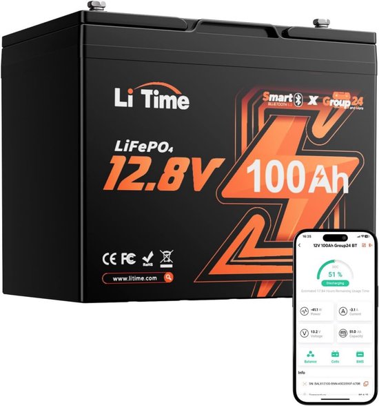 24V 100Ah LiFePO4 Deep Cycle lithiumbatterij - voor trollen – -DE