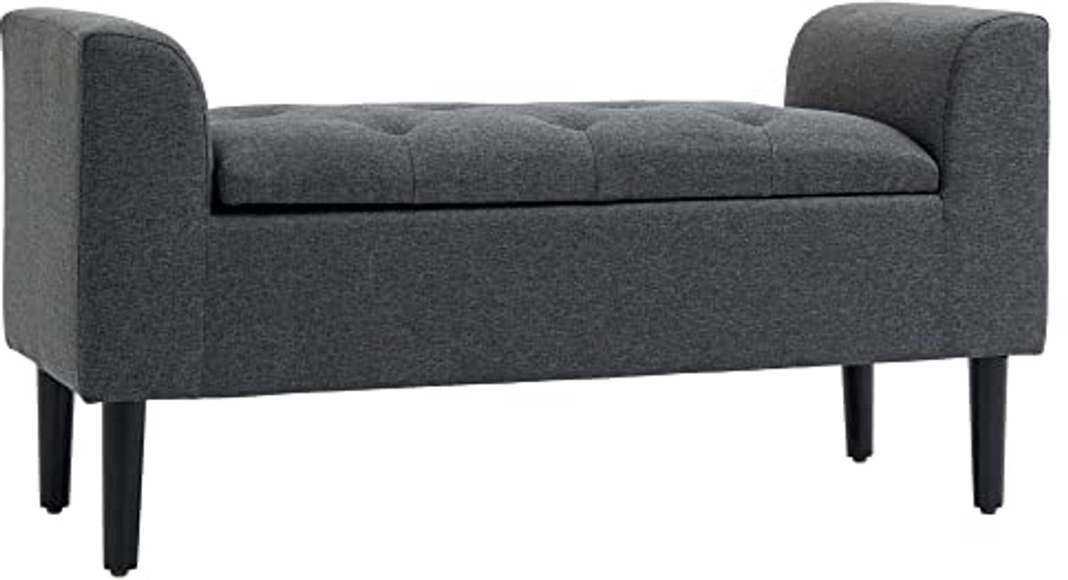 Gestoffeerde bank met opbergruimte - Ottomon in donkergrijs en zwart (116 x 44 x 58 cm)
