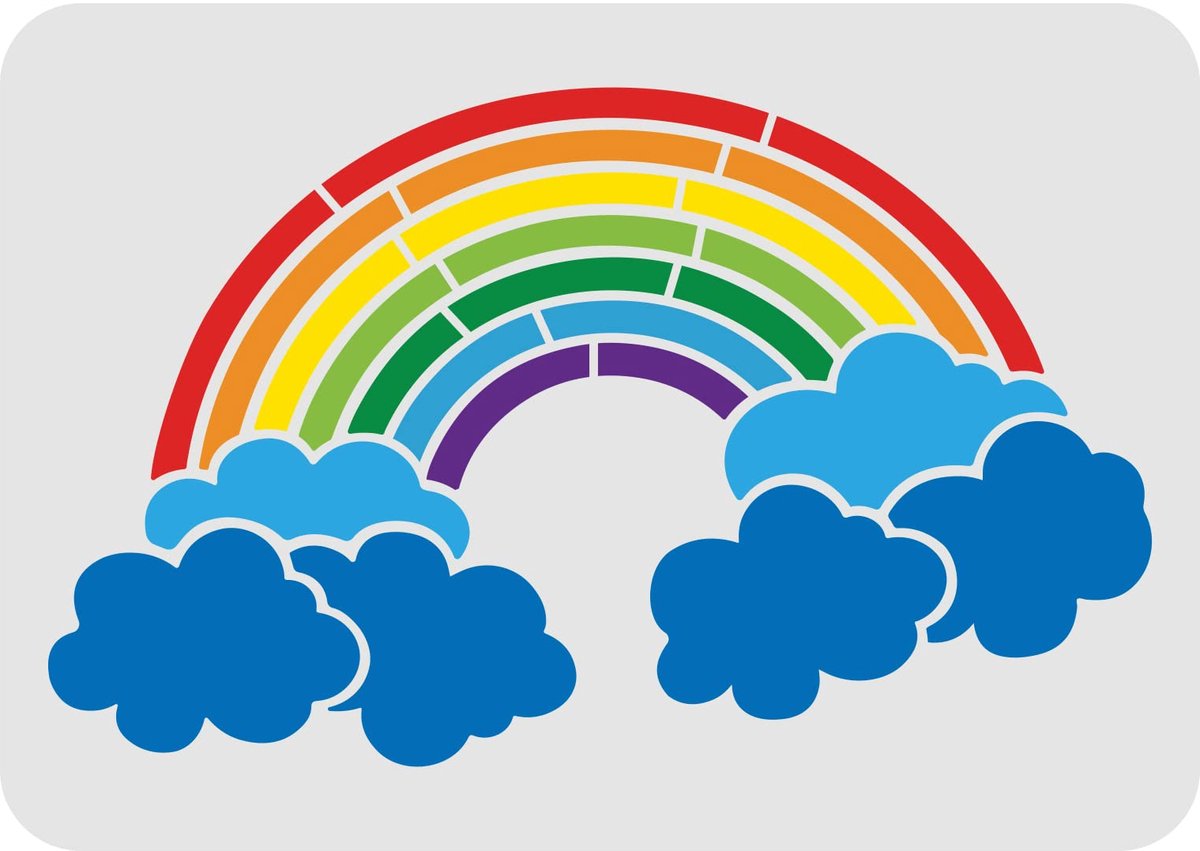 Regenboog Sjabloon Model, 30 x 21 cm, rechthoekig, regenboogwolk, herbruikbaar, kunstsjabloon, knutselen, voor muren en handwerk (kunststof)