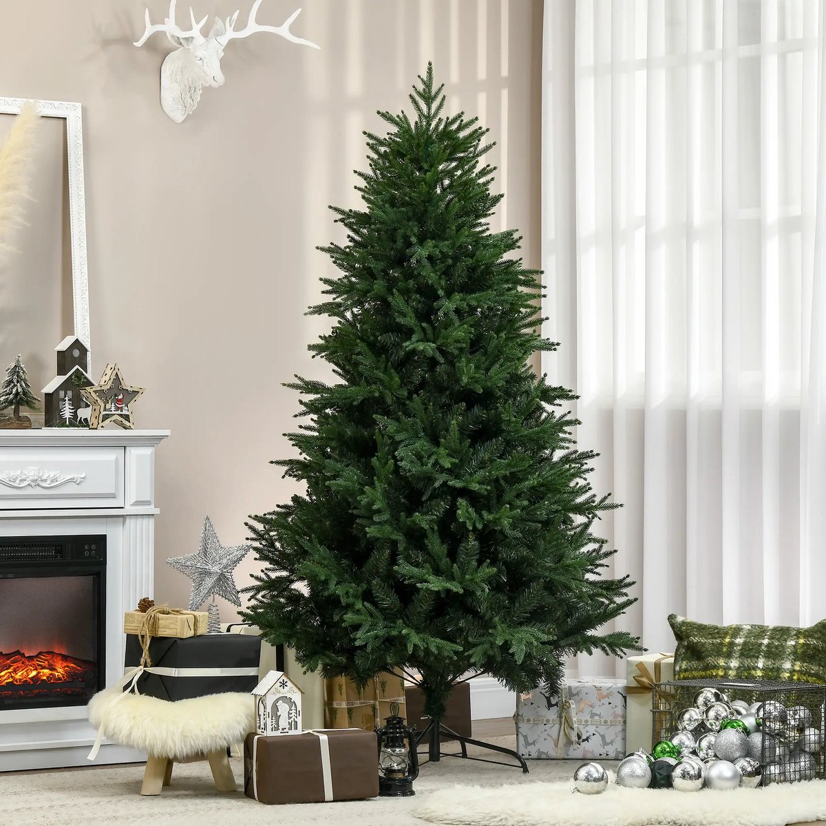 Pugsdrly Kerstboom, kunstmatige spar, realistisch uiterlijk, snelle opbouw, kunststof, groen, 114 x 114 x 180 cm